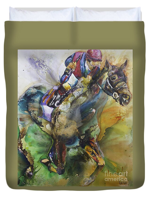 Horse Duvet Cover featuring the painting Olympus by Kasha Ritter