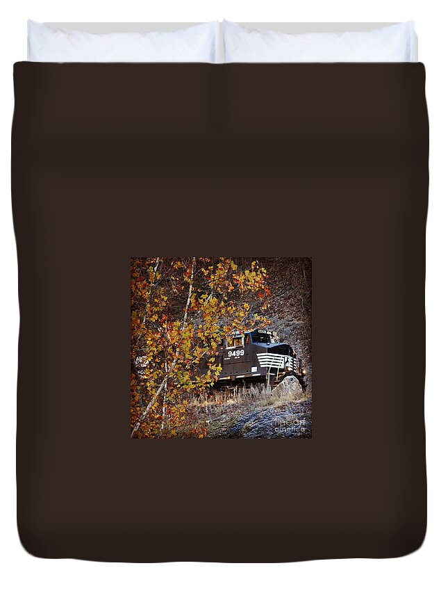 Train Duvet Cover featuring the photograph On A Journey by Kerri Farley