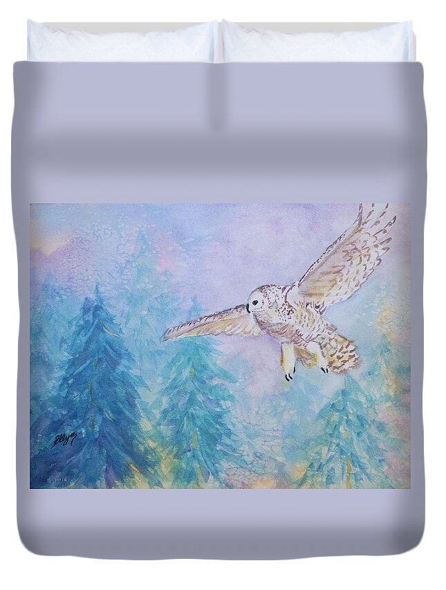 Snowy Owl Duvet Cover featuring the painting On Silent Wings by Ellen Levinson