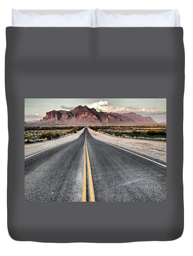 Roads Duvet Cover featuring the photograph On the Arizona Road by Tam Ryan