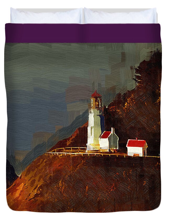 Lighthouse Duvet Cover featuring the painting On The Bluff by Kirt Tisdale