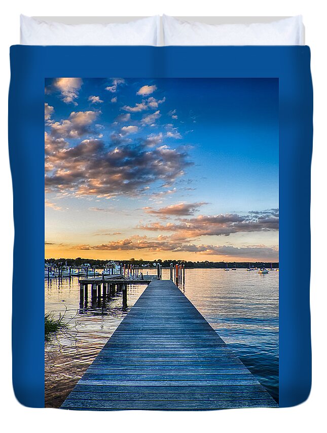 New Jersey Duvet Cover featuring the photograph On the River by Kristopher Schoenleber