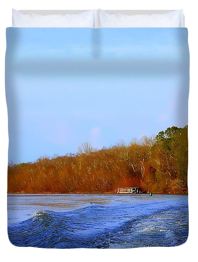 Apalachicola Duvet Cover featuring the photograph On The Rivers Bend by Debra Forand