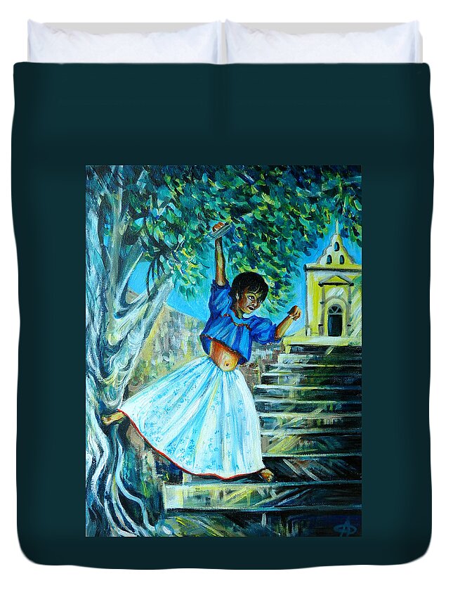 Travel Duvet Cover featuring the painting On the streets of Bucerias. Part one by Anna Duyunova