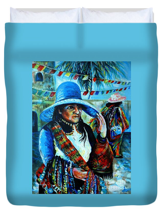 Travel Duvet Cover featuring the painting On the streets of Bucerias. Part Two by Anna Duyunova
