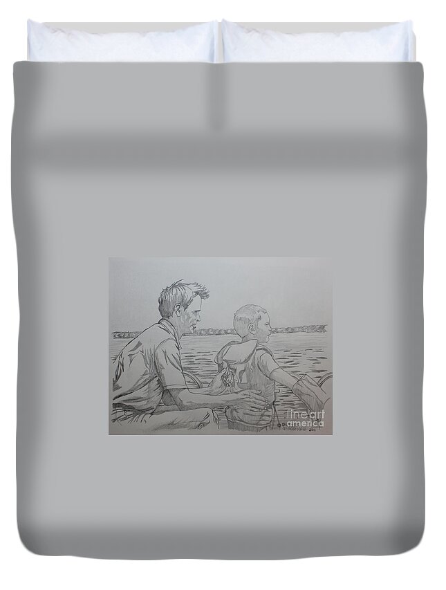 Boating Duvet Cover featuring the drawing On the Water by Derek O'Gorman