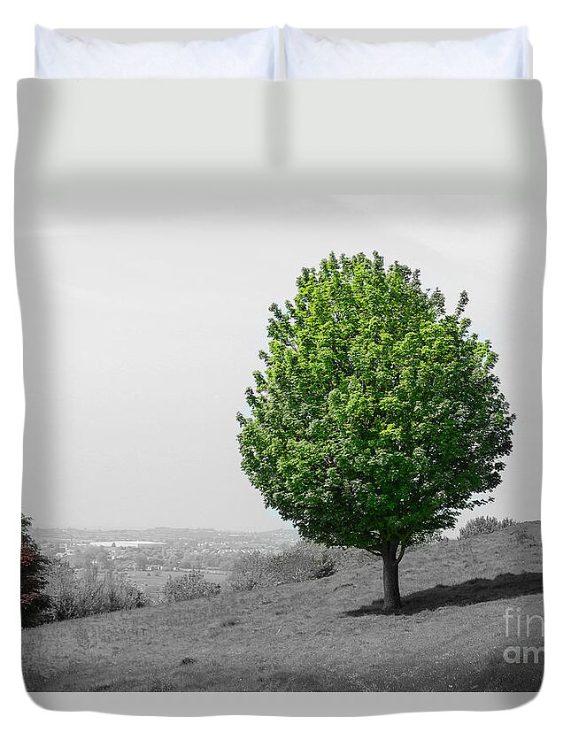 Vegetation Duvet Cover featuring the photograph The Lone Tree On the Climb Up to Glastonbury by Rene Triay FineArt Photos