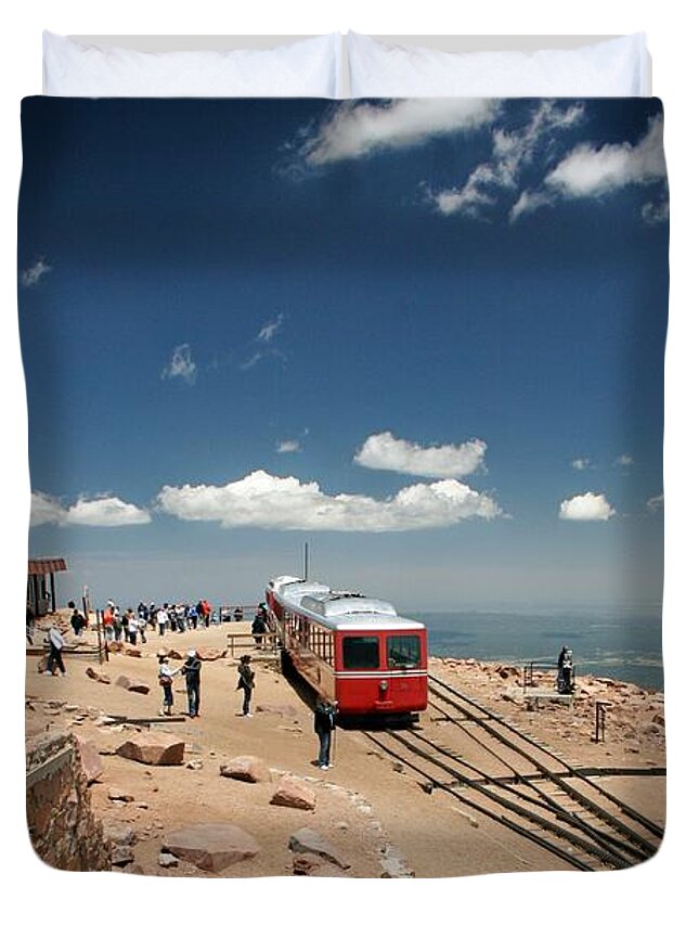 Pikes Peak Duvet Cover featuring the photograph On Top of The World by Susan McMenamin