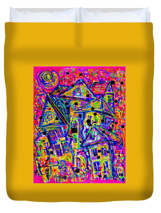 Dancing House Duvet Cover featuring the painting One Crazy House 2 by Maxim Komissarchik