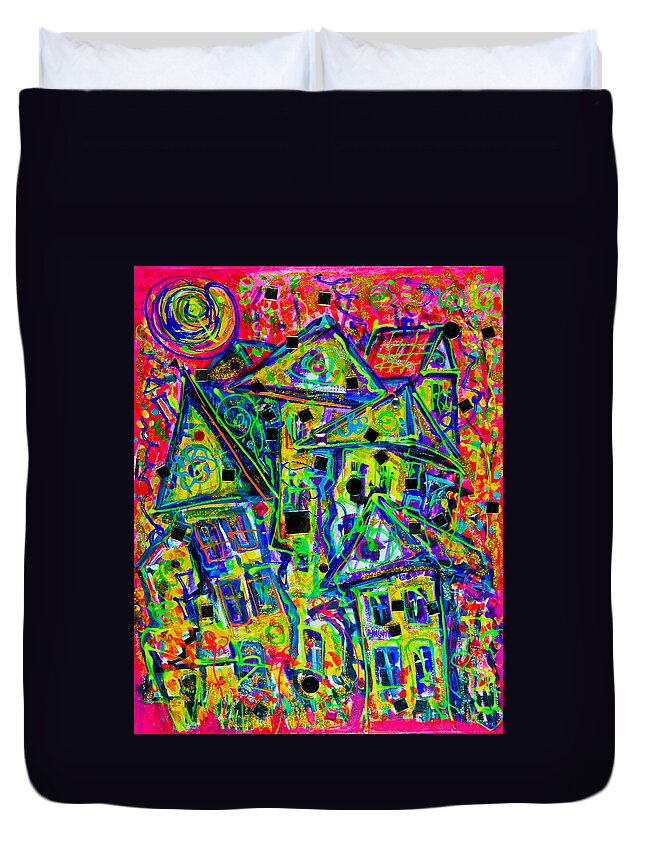 Dancing House Duvet Cover featuring the painting One Crazy House by Maxim Komissarchik