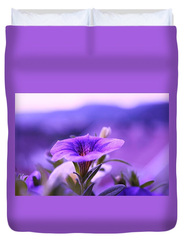 Floral Duvet Cover featuring the photograph One Evening With Million Bells by Yngve Alexandersson
