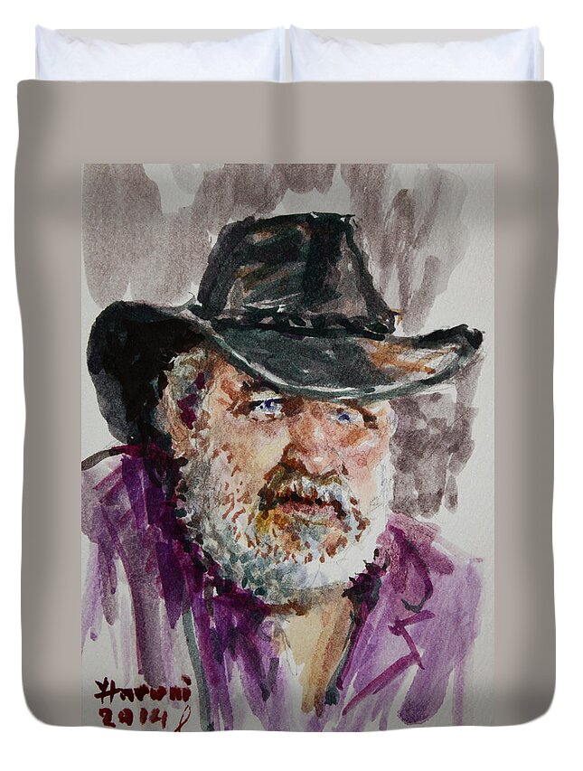 One Eyed Cowboy Duvet Cover featuring the painting One Eyed Cowboy by Ylli Haruni