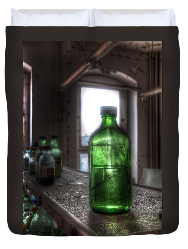  Duvet Cover featuring the digital art One green bottle by Nathan Wright