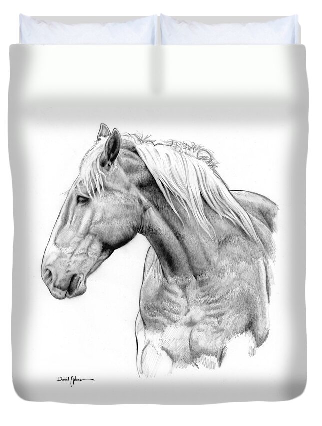 Horse Duvet Cover featuring the drawing One Horse Daniel Adams by Daniel Adams