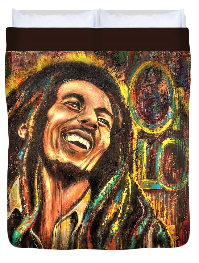 Bob Duvet Cover featuring the painting Bob Marley - One Love by Robyn Chance