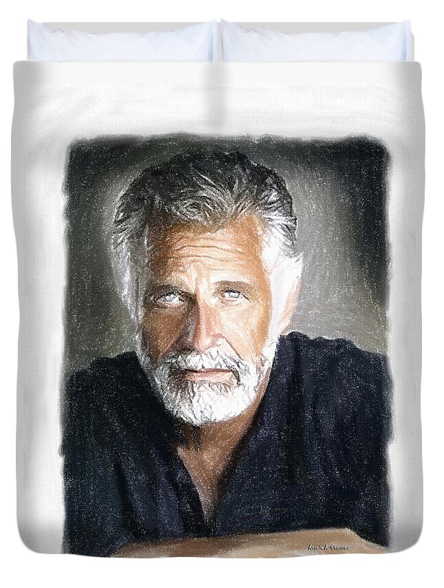 Interesting Duvet Cover featuring the painting One of the Most Interesting Man in the World by Angela Stanton