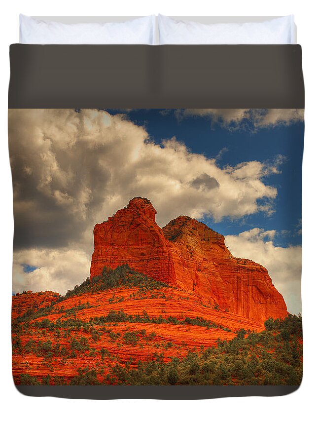 Red Rocks Duvet Cover featuring the photograph One Sedona Sunset by Hany J
