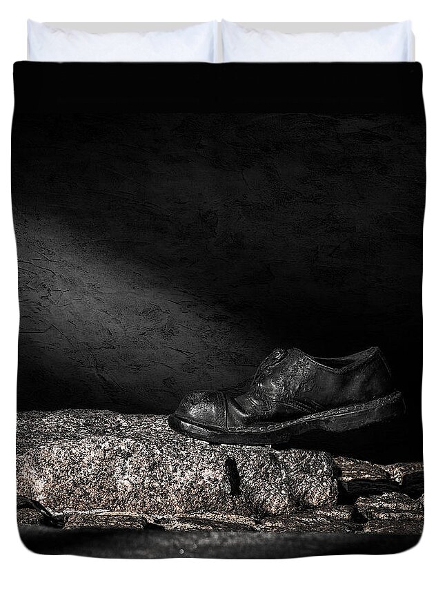 Shoe Duvet Cover featuring the photograph One Step by Bob Orsillo
