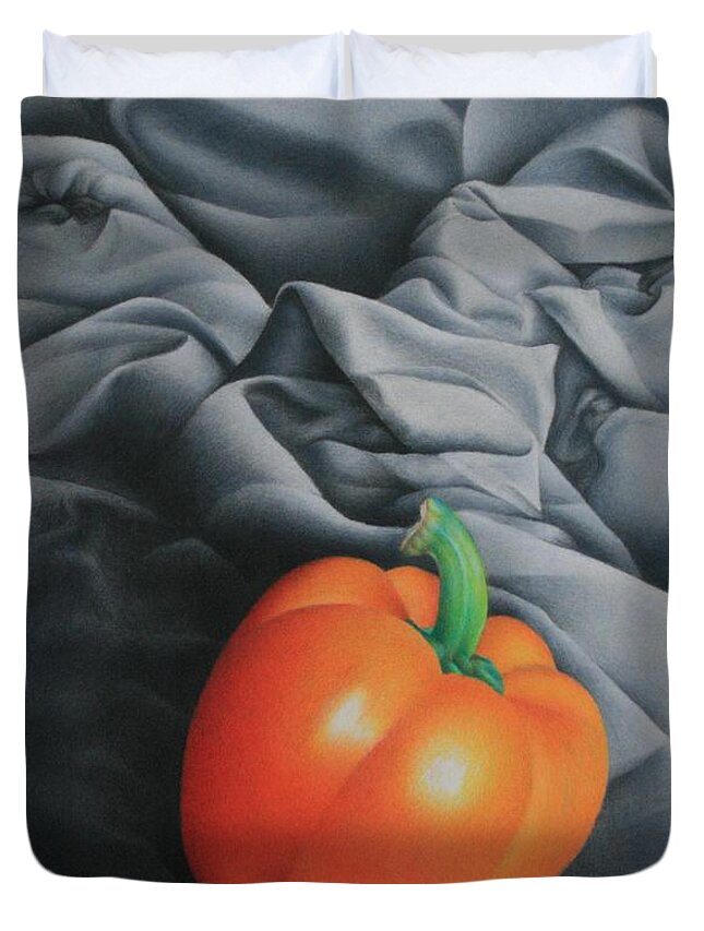 Color Pencil Duvet Cover featuring the drawing Only Orange by Pamela Clements