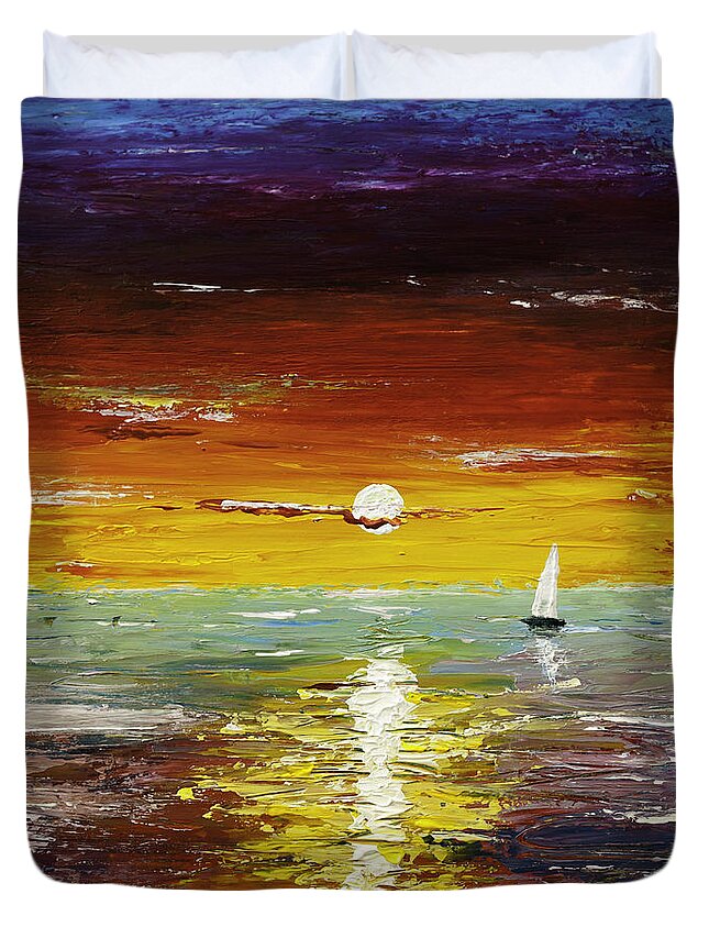 Landscape Duvet Cover featuring the painting Open Sea by Gray Artus