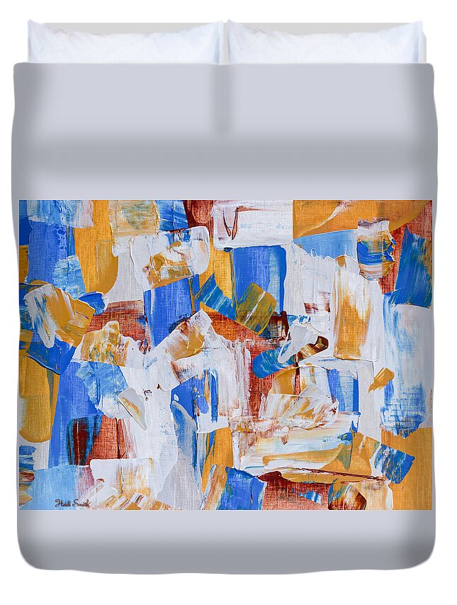 Background Duvet Cover featuring the painting Orange And Blue by Heidi Smith