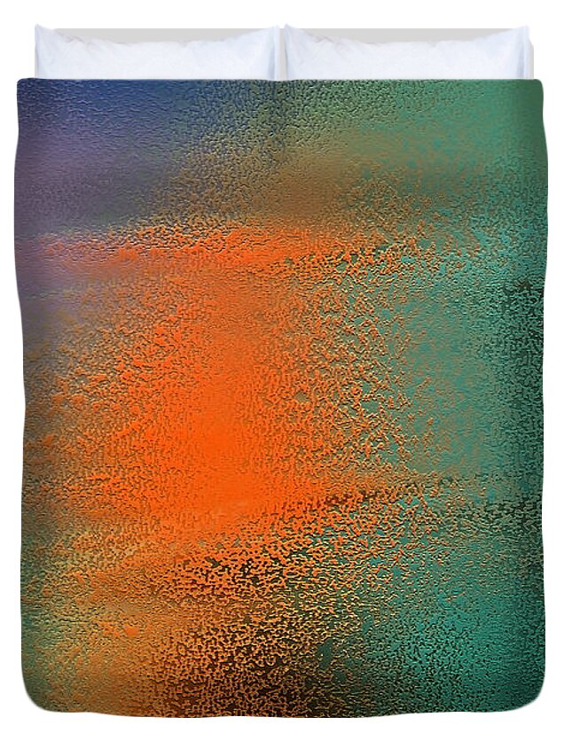 Abstract Duvet Cover featuring the digital art Orange and green dancing by Danuta Bennett