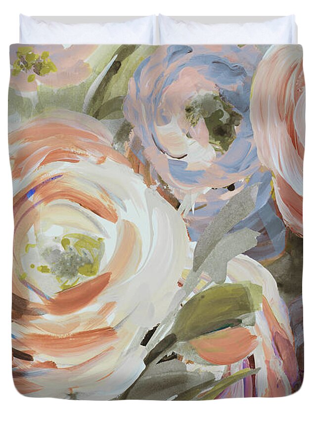 Orange Duvet Cover featuring the painting Orange and Violet Ranunculus by Lanie Loreth
