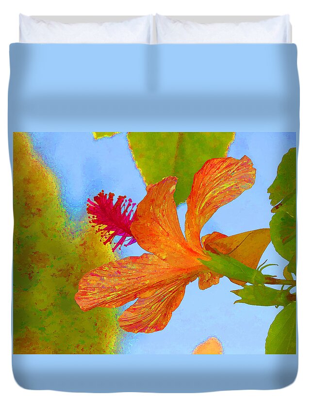 Hibiscus Duvet Cover featuring the photograph Orange Hibiscus by Helaine Cummins