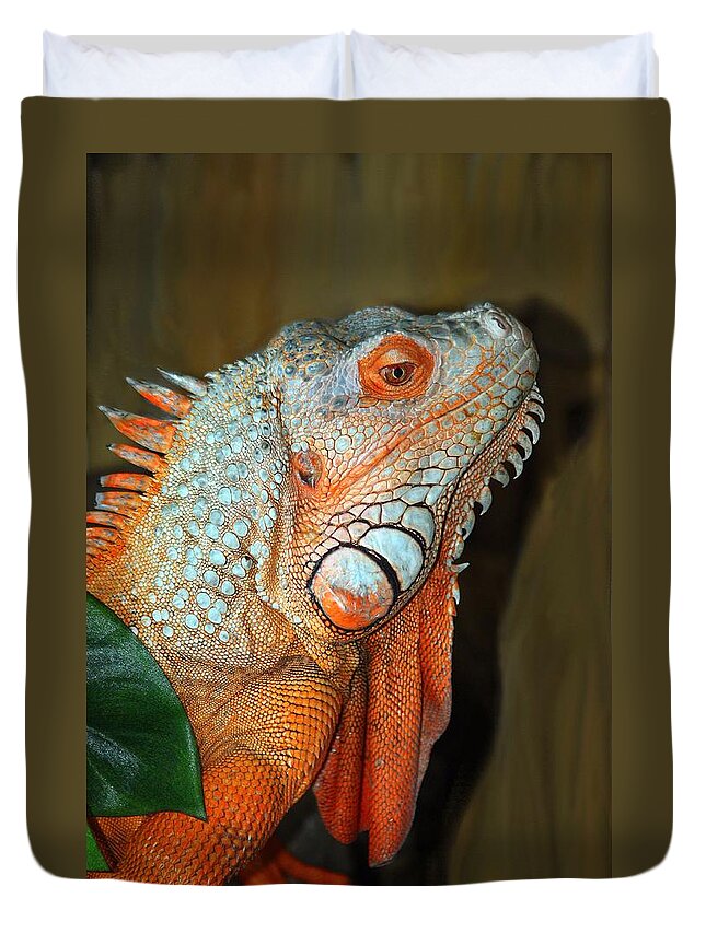 Iguana Duvet Cover featuring the photograph Orange Iguana by Patrick Witz