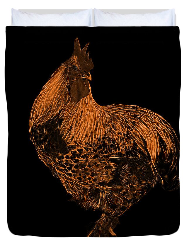 Rooster Duvet Cover featuring the painting Orange Rooster 3166 F by James Ahn