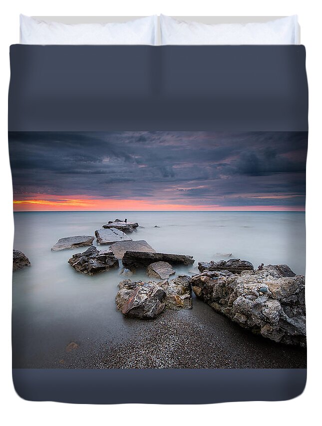 Racine Duvet Cover featuring the photograph Orange Sliver by Josh Eral