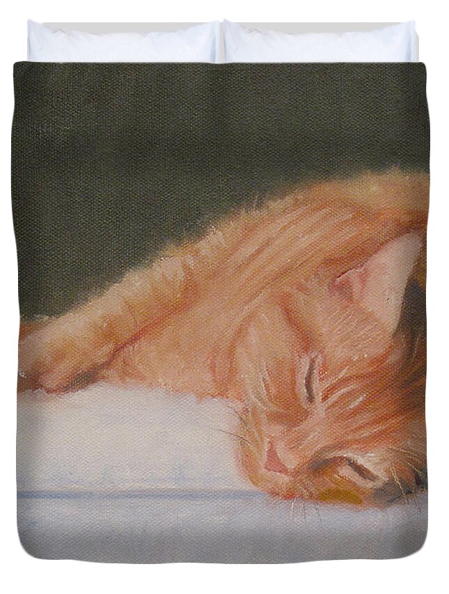 Animals Duvet Cover featuring the painting Orange Tabby Cat by Sarah Parks