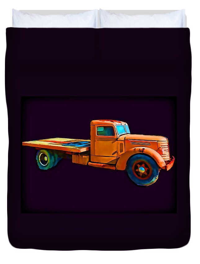 Old Truck Duvet Cover featuring the photograph Orange Truck Rough Sketch by Cathy Anderson