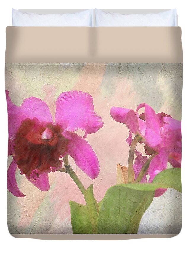 Flower Duvet Cover featuring the photograph Orchid in Hot Pink by Rosalie Scanlon