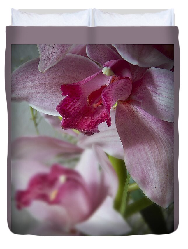 Flowers Duvet Cover featuring the photograph Orchid Pink I Still Life Flower Art Poster by Lily Malor