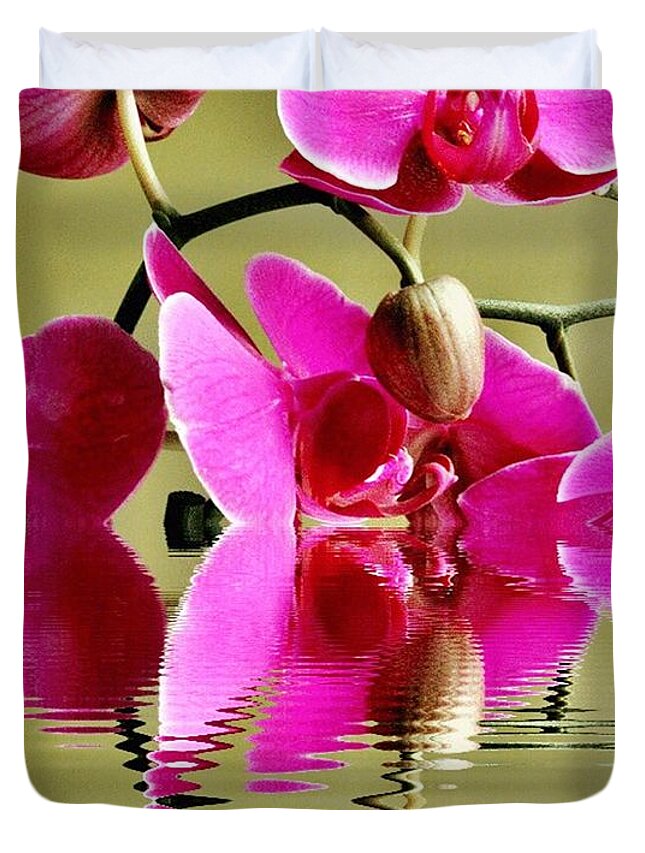 Orchid Duvet Cover featuring the photograph Orchid Reflection by Judy Palkimas