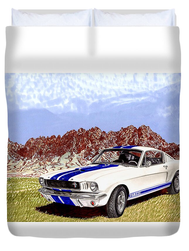 Organ Mountains-desert Peaks National Monument Duvet Cover featuring the painting Organ Mountains and 1965 Mustang by Jack Pumphrey
