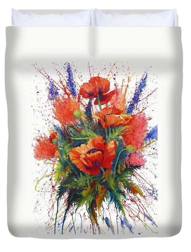 Oriental Poppies Duvet Cover featuring the painting Oriental Overture by Karen Mattson