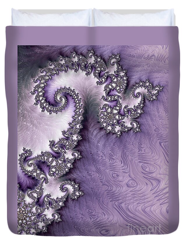 Purple Duvet Cover featuring the digital art Ornate Lavender Fractal Abstract One by Heidi Smith