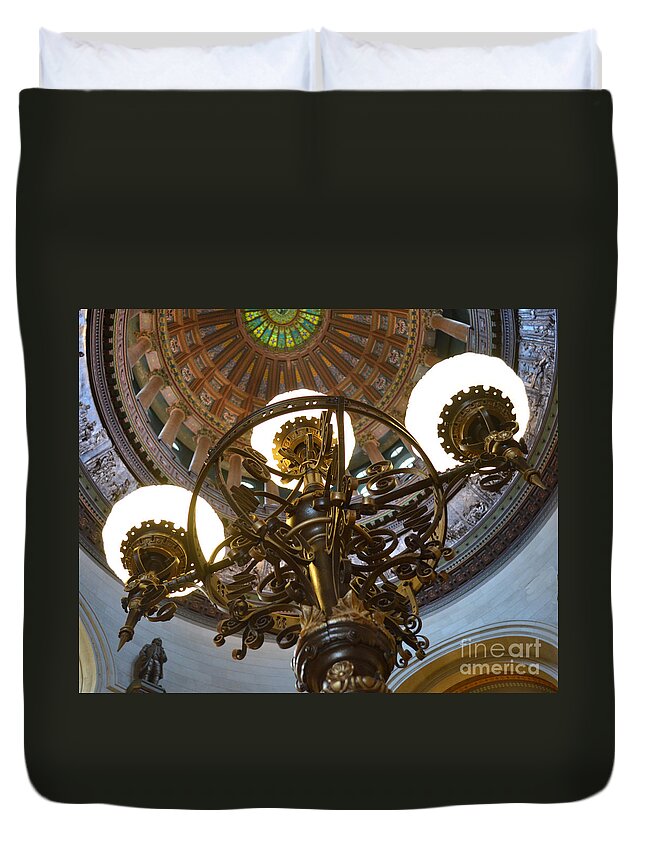 Illinois State Capitol Building Duvet Cover featuring the photograph Ornate Lighting - Sprngfield Illinois Capitol by Luther Fine Art