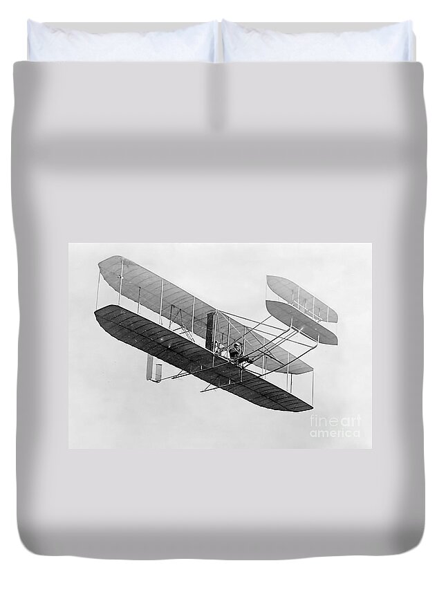 Historical Duvet Cover featuring the photograph Orville Wright In Wright Flyer 1908 by Photo Researchers