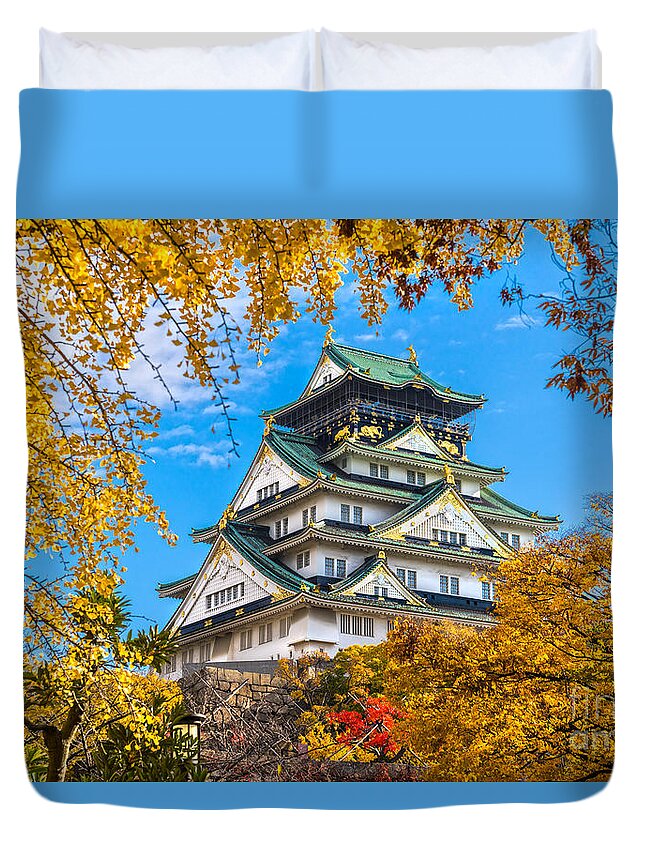 Osaka Duvet Cover featuring the photograph Osaka Castle in Osaka - Japan by Luciano Mortula
