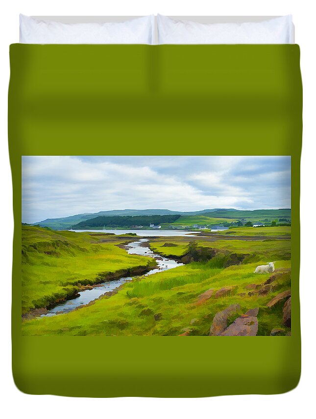 Highlands Duvet Cover featuring the photograph Osdale River leading into Loch Dunvegan in Scotland by Neil Alexander Photography