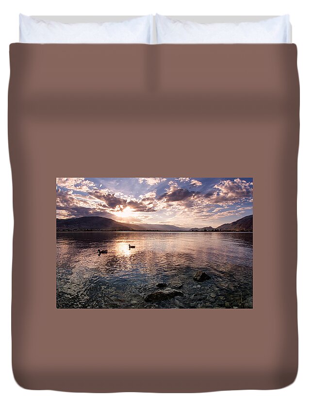 Canada Duvet Cover featuring the photograph Osoyoos Lake Sunset by Allan Van Gasbeck