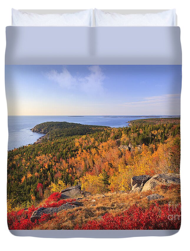 Autumn Duvet Cover featuring the photograph Otter Point from Gorham Mountain in Autumn Acadia National Park by Ken Brown