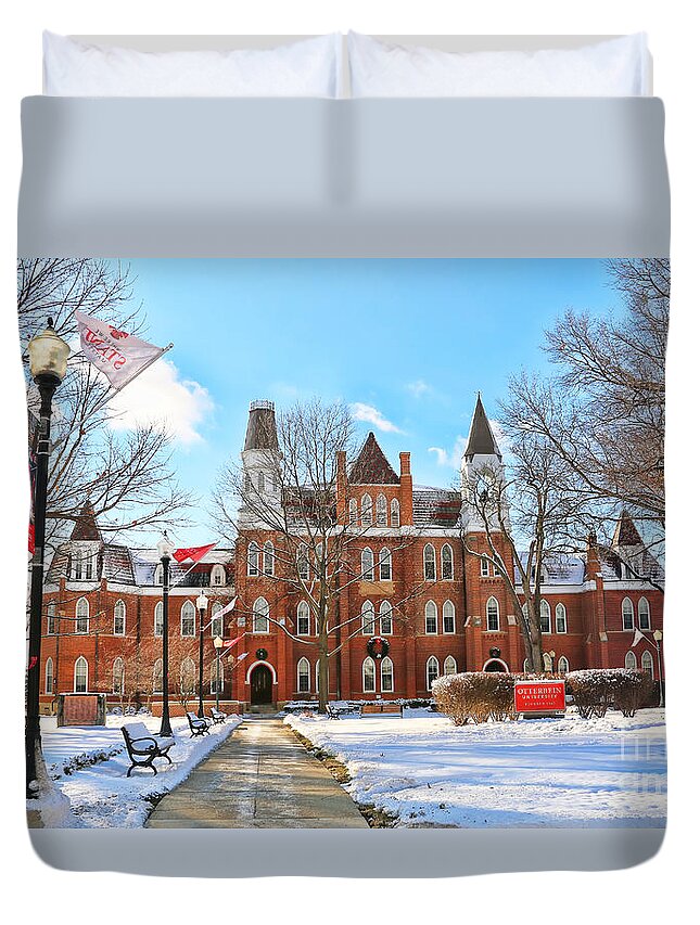 Otterbein University Duvet Cover featuring the photograph Otterbein University in Snow 7458 by Jack Schultz