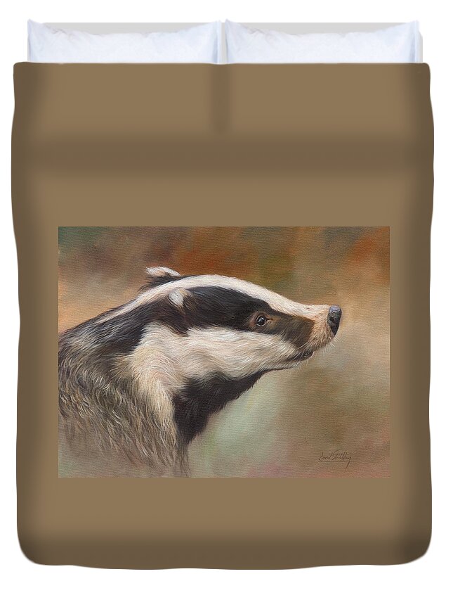 Badger Duvet Cover featuring the painting Our Friend The Badger by David Stribbling