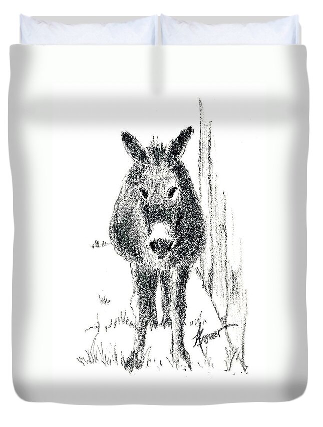 Animals Duvet Cover featuring the painting Our New Friend by Adele Bower