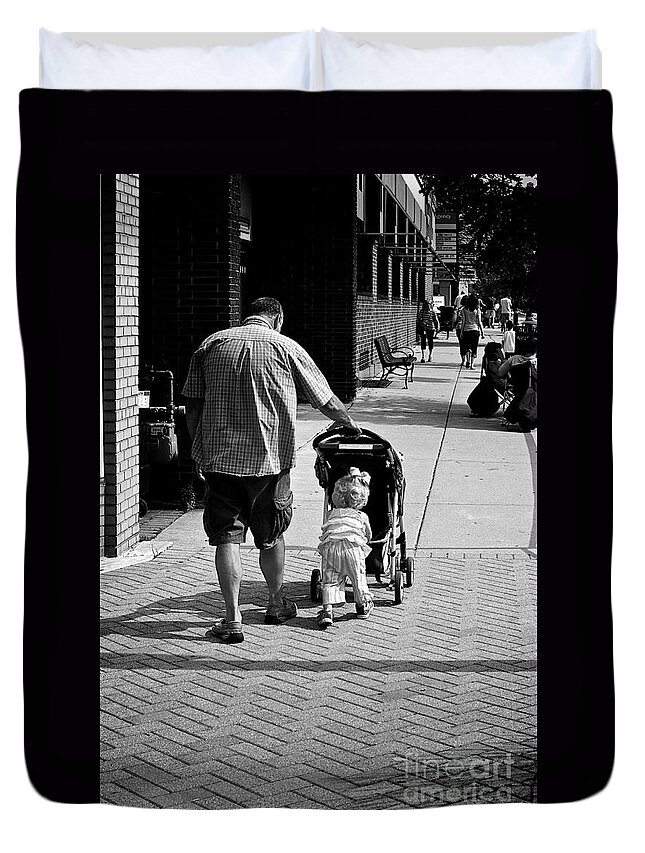 America Duvet Cover featuring the photograph Dad and Daughter Out for a Stroll by Frank J Casella