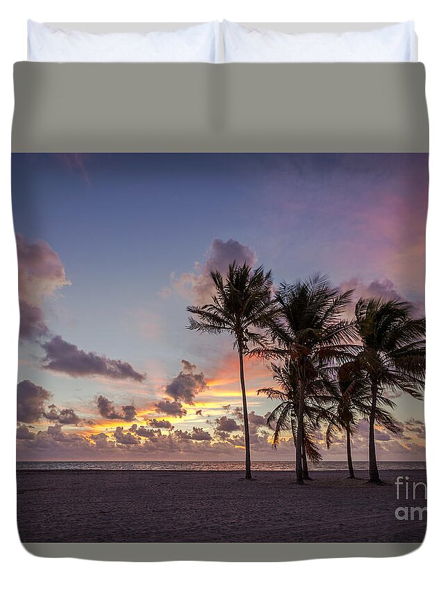 Key Biscayne Duvet Cover featuring the photograph Out Of The Sky Came The Lights by Evelina Kremsdorf